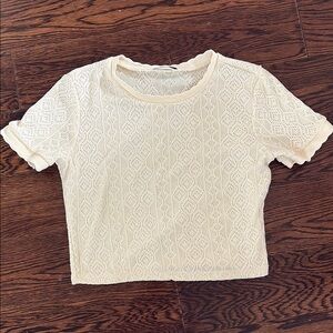 Zara Cream Ribbed Crop Tee Short Sleeve